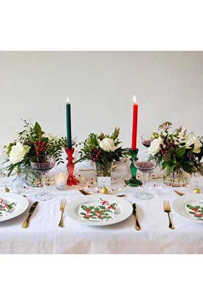 Talking Tables حامل شموع زجاجي أحمر - حامل شموع مزخرف