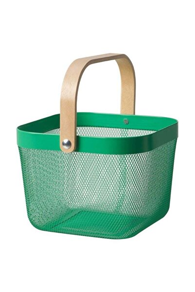 RISATORP Dark Green Metal Mesh Storage Basket, 25x26x18 cm, Multi-Purpose Design