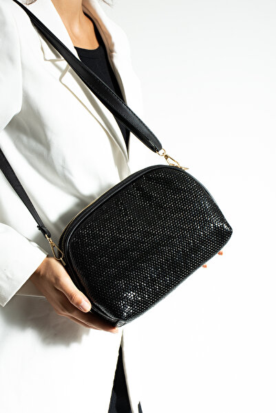 Morpelikan Women's Cross Strap 3 Compartment Double Metal Zipper Gold Accessory Shoulder Bag