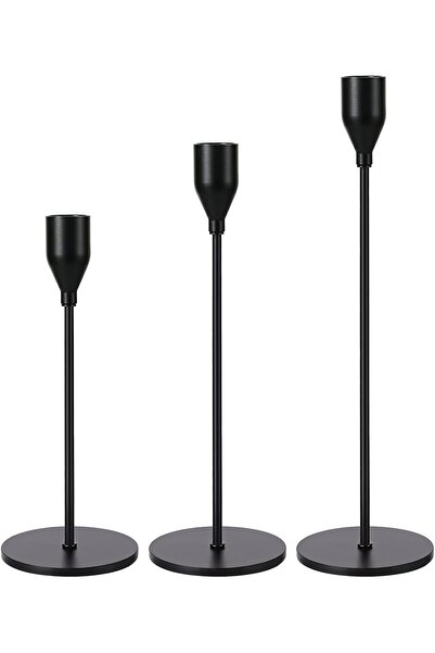 DELFİNO 3 Pcs Matte Black Candle Holders for Taper Candles