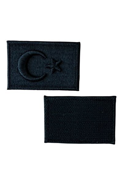 Ex Patch 3D Moon Star Black Turkish Flag Embroidery Peç 6X4 cm - 6X4 cm