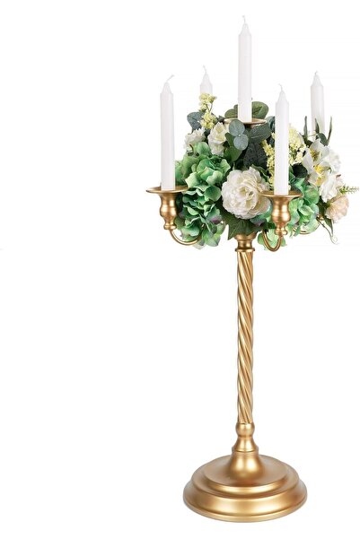 Sziqiqi قطعة مركزية معدنية للطاولة على شكل شمعدان ذهبي طويل مدبب بطول 53 سم