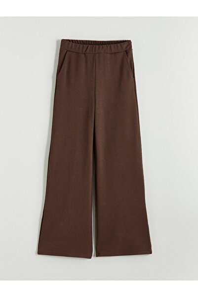 LC Waikiki Καφέ ελαστικό στη μέση φαρδύ πόδι γυναικείο παντελόνι