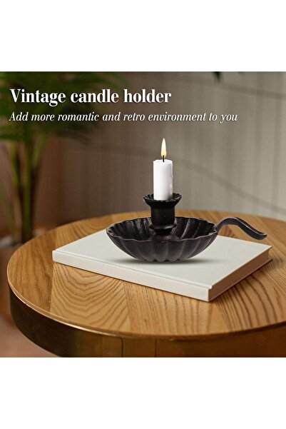 AZONEE Vintage Metal Taper Candlestick Holder with Handle (Black)