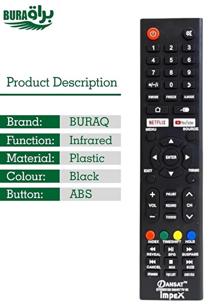 Burak Replacement Remote for Dansat Smart, Star Track, Onyx, Grice, Flexi, Ambix, G-Ten LCD/LED