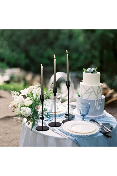 DELFİNO 3 Pcs Matte Black Candle Holders for Taper Candles