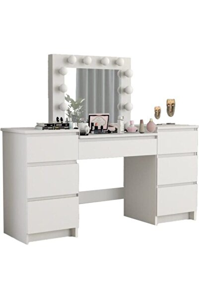 Artool Dressing table/makeup table, white, with mirror and LEDs, Antonia, 155x42x135 cm