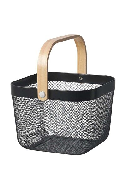 RISATORP Dark Grey Metal Mesh Storage Basket, 25x26x18 cm, Multi-Purpose Design