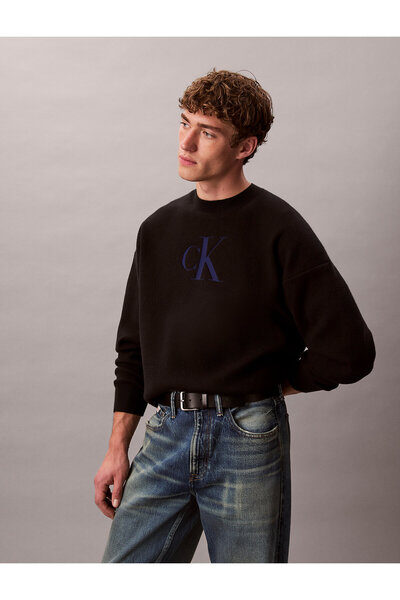 Calvin Klein Cotton Blend Monogram Logo Relaxed Fit Sweater