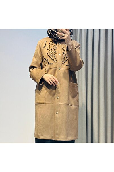 Tığ Triko NAKIŞ DETAYLI SÜET KAP CAMEL