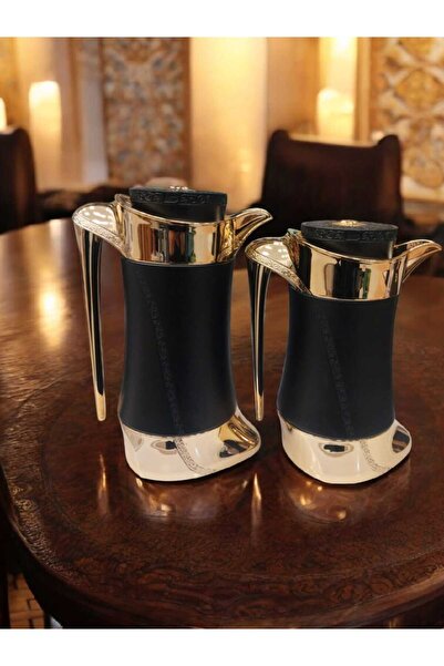 Alsaif Gallery Luxury black and gold thermos set from Al Saif, two sizes: 0.75 / 1 liter