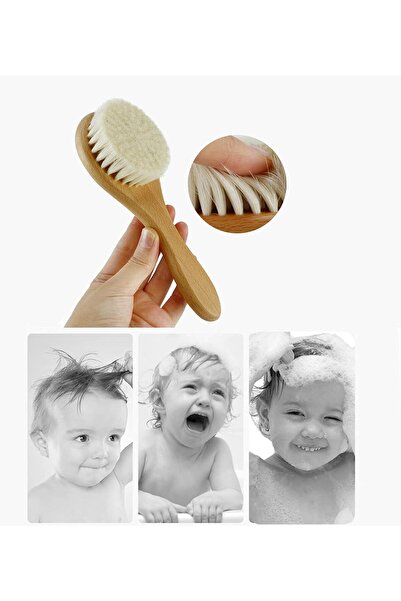 Generic Baby 3-Piece Brush & Comb Set - Natural Soft Goat Bristles, Beech & Maple Wood, Brown (Shak)