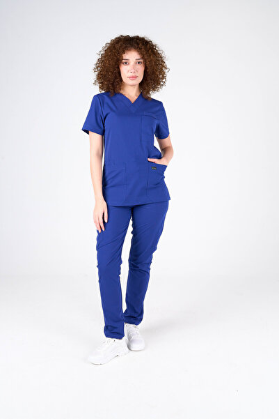 cabrio Modern Classic Saks Mavisi Doktor Hemşire Medikal Cerrahi Takım Ünifor...
