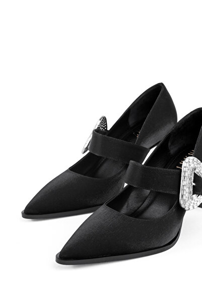 MARY Special Series Jane High Heels Designed with Luxurious Textured Fabric and Glittering Triangle Buckle