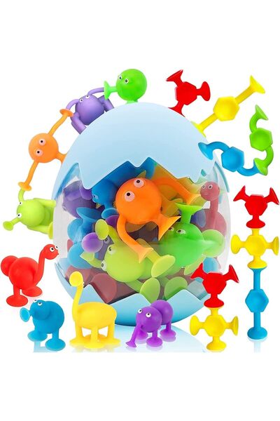 Generic 27-piece Suction Cup Bath Toys Set - Silicone Travel/Window Toy for Ages 3-8 with Dinosaur Egg Stora