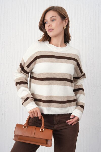 Noi Belis Soft Textured Color Block Oversized Knitwear Sweater Aw25Kz0100