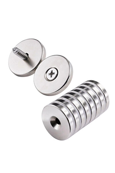 Epilons 10 Pieces 25X10/5X5.5 mm Neodymium Magnet Countersunk Hole Magnet Screw Throwing-Away N35 Nickel Stainless