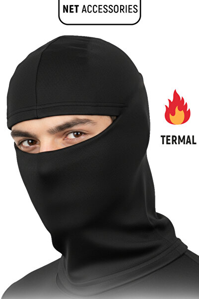 Net Tekstil Black Fleece Neck Gaiter and Black Balaclava Set Cotton Unisex