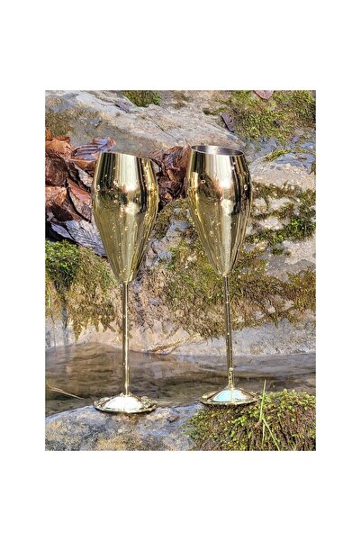 Nabi Market Set of 2 Tulip Gold Champagne Glasses, Stainless Steel, 250 ml