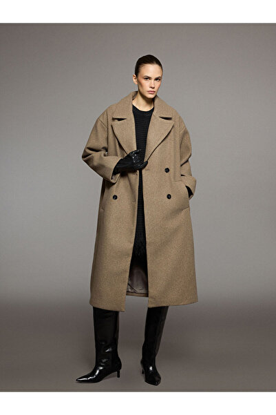 LC Waikiki MG TREND'EN LCW WAIKIKI Kahverengi Ceket Yaka Kadın Kaşe Kaban