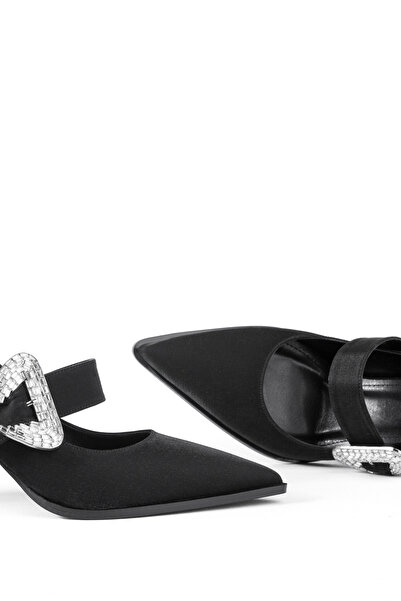 MARY Special Series Jane High Heels Designed with Luxurious Textured Fabric and Glittering Triangle Buckle