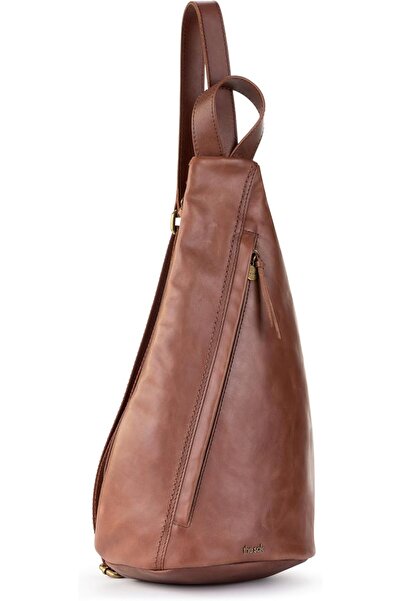 The Sak Geo Sling Backpack in Leather, Convertible Design, Teak