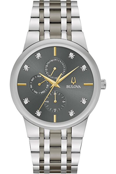 Bulova Men's Modern Diamond Quartz Two Tone Stainless Steel Watch, Grey Dial
