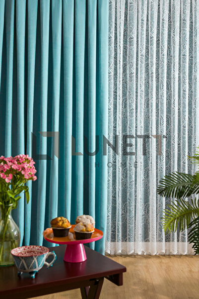 LUNETT HOME Turquoise Color Island Velvet Rare (1X2) Pleated Background Curta...