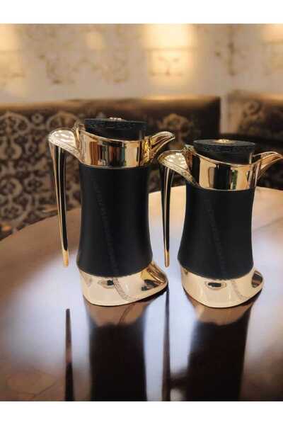 Alsaif Gallery Luxury black and gold thermos set from Al Saif, two sizes: 0.75 / 1 liter