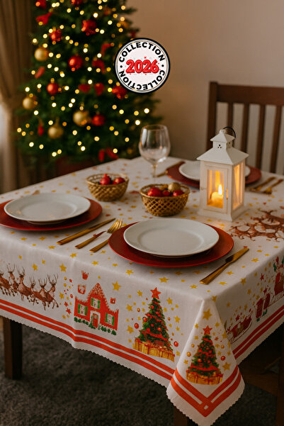 Cardea Merry Christmas Deers And Snowy House Patterned Tablecloth