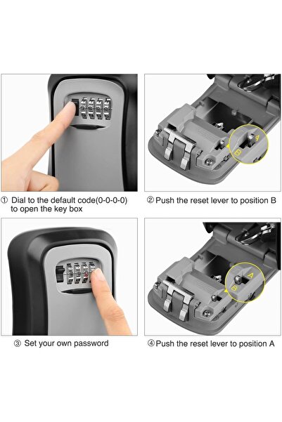 RUBIK Key Storage Safe Box, 4-Digit Combination Wall-Mounted Key Lock Box - Black/Blue