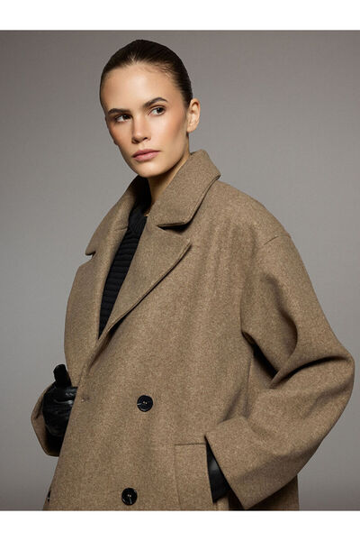 LC Waikiki Ceket Yaka Kadın Kaşe Kaban