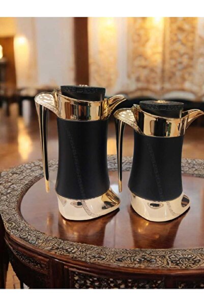Alsaif Gallery Luxury black and gold thermos set from Al Saif, two sizes: 0.75 / 1 liter