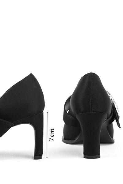 MARY Special Series Jane High Heels Designed with Luxurious Textured Fabric and Glittering Triangle Buckle