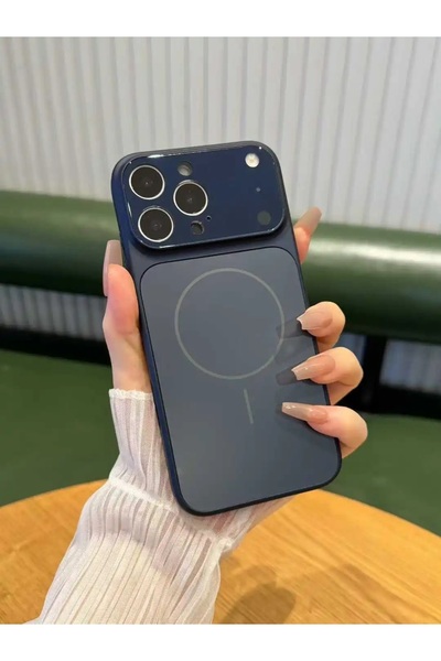 Paladyum Case غطاء متوافق مع هاتف iPhone 14 Pro Max ذو 17 مظهرًا فاخرًا من الزجاج الأزرق الداكن