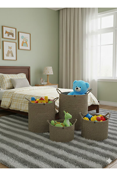 DNC Art&Deco Set of 4 Wicker Jute Baskets with Handles - Multi-Purpose Bathro...