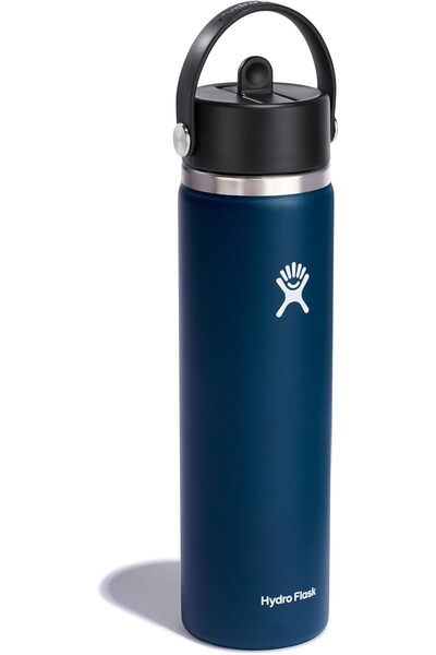 Hydro Flask Water Bottle - Insulated Stainless Steel - Wide Straw Lid, Leakproof, 24 Oz Indigo Blue