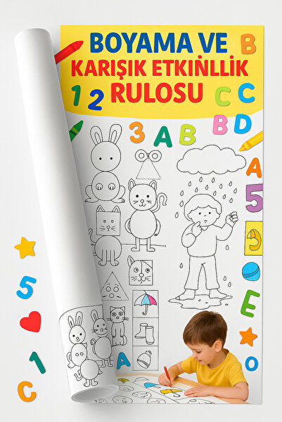 Haydi Dekor Okul Öncesi Eğitici Boyama Rulosu – Harf, Sayı, Şekil, Çizgi ve Eşleştirme Etkinlikleri