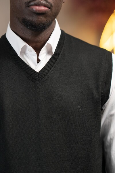 Woolen World V-Neck Regular Fit Wool Sleeveless Knitwear Sweater