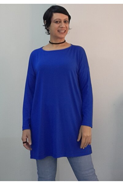 Mertcan Butik Civet Blue Boat Neck Size Fits All Low Arm Long Sleeve Combed Viscose T-Shirt