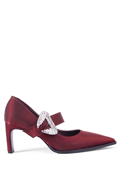 MARY Special Series Jane High Heels Designed with Luxurious Textured Fabric and Glittering Triangle Buckle