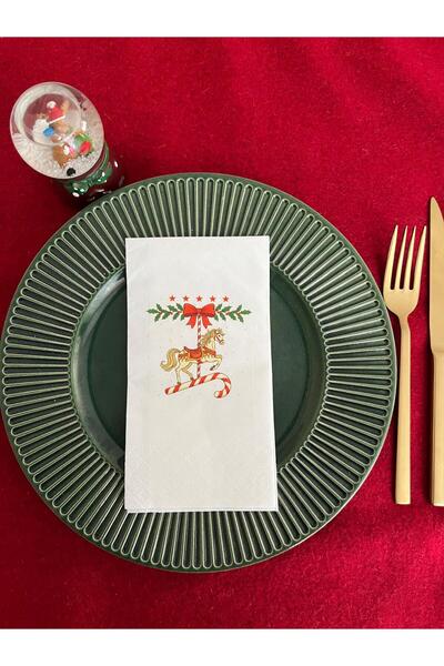 kidspartim مناديل تقديم الطعام مطبوع مناديل بيضاء 16 قطعة