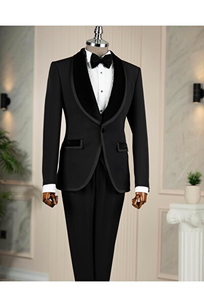 TerziAdemAltun İtalyan stil slim fit kadife şal yaka ceket yelek pantolon dam...