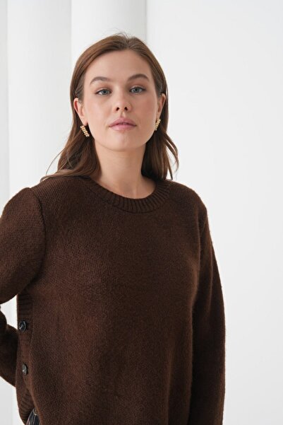 Noi Belis Oversized Soft Textured Button Detailed Knitwear Sweater Aw25Kz0102
