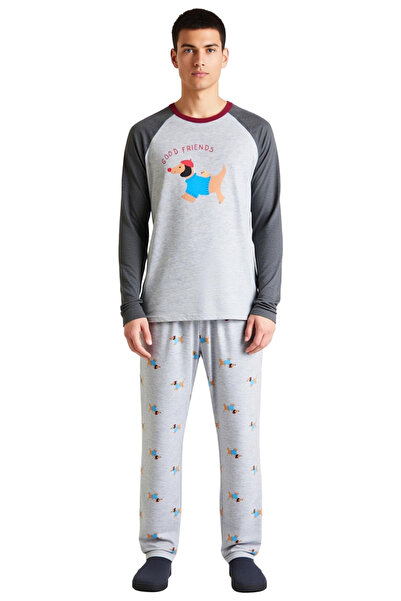 PayBuy Ανδρικό σετ πιτζάμες με μανίκια με λαιμόκοψη με τύπωμα με λαιμόκοψη, λειτουργικό, ανθεκτικό, καλής ποιότητας και κομψό