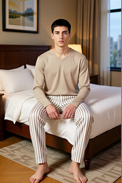 PayBuy Ανδρικό σετ πιτζάμες με ρίγες βιζόν, πλεκτό, κανονική εφαρμογή, λειτουργικό, ανθεκτικό, ποιοτικό, άνετο