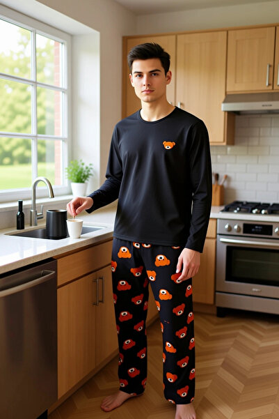 PayBuy Teddy Bear Printed Crew Neck Long Sleeve Pajama Set Men's Functional Durable Quality