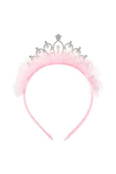 SHOPIENS Coroană de păr Tiara argintie cu strasuri, mărgele și tul roz