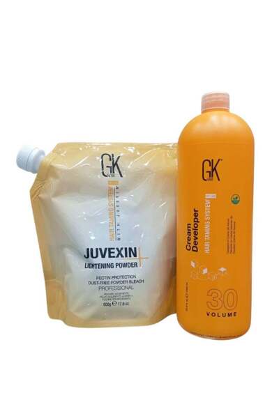 GK HAIR بودرة تفتيح جويكسين 500 جرام وكريم مطور 30% 1000 مل
