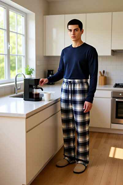 PayBuy Чоловічий картатий фланелевий піжамний комплект з велосипедним коміром, функціональний, міцний, якісний, зручний, стильний